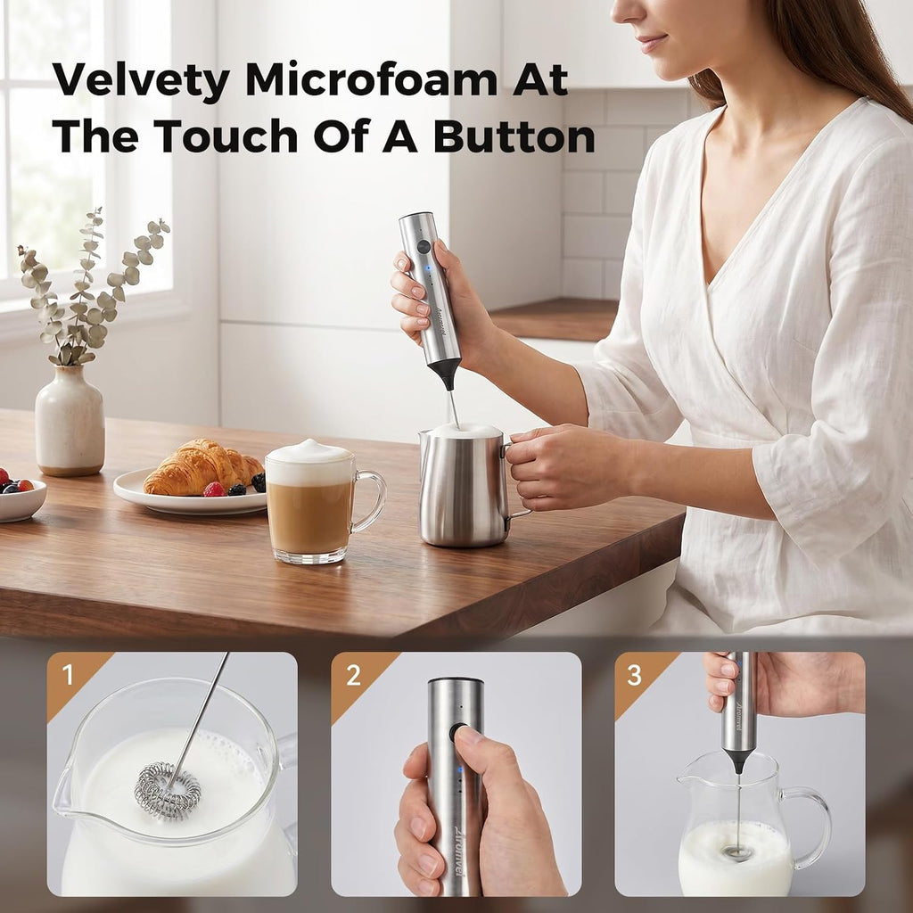 Rechargeable Milk Frother Handheld, 3 Speeds for Coffee, Latte