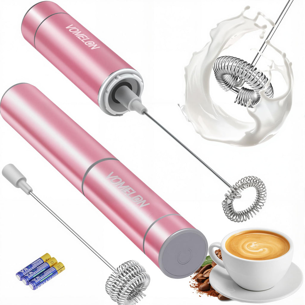Milk Frother Handheld, Battery Operated Travel Coffee Frother Milk Foamer Drink Mixer with 2 Stainless Steel Whisks for Hot Chocolate, Batteries Included, Silver