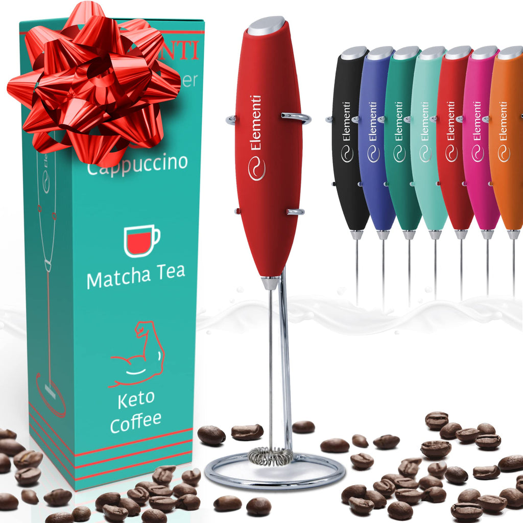Milk Frother Wand & Electric Stirrer with Stand - Turbo Coffee & Milk Frother Handheld - Hand Held Coffee Mixer Wand & Cold Foam Maker for Frothy Cappuccinos, Lattes & Drink Mixes at Home (Black)