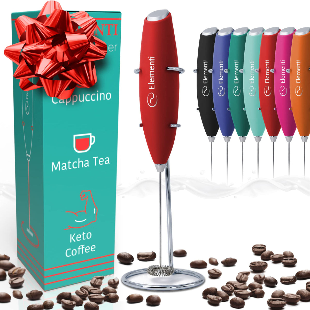 Milk Frother Wand & Electric Stirrer with Stand - Turbo Coffee & Milk Frother Handheld - Hand Held Coffee Mixer Wand & Cold Foam Maker for Frothy Cappuccinos, Lattes & Drink Mixes at Home (Black)