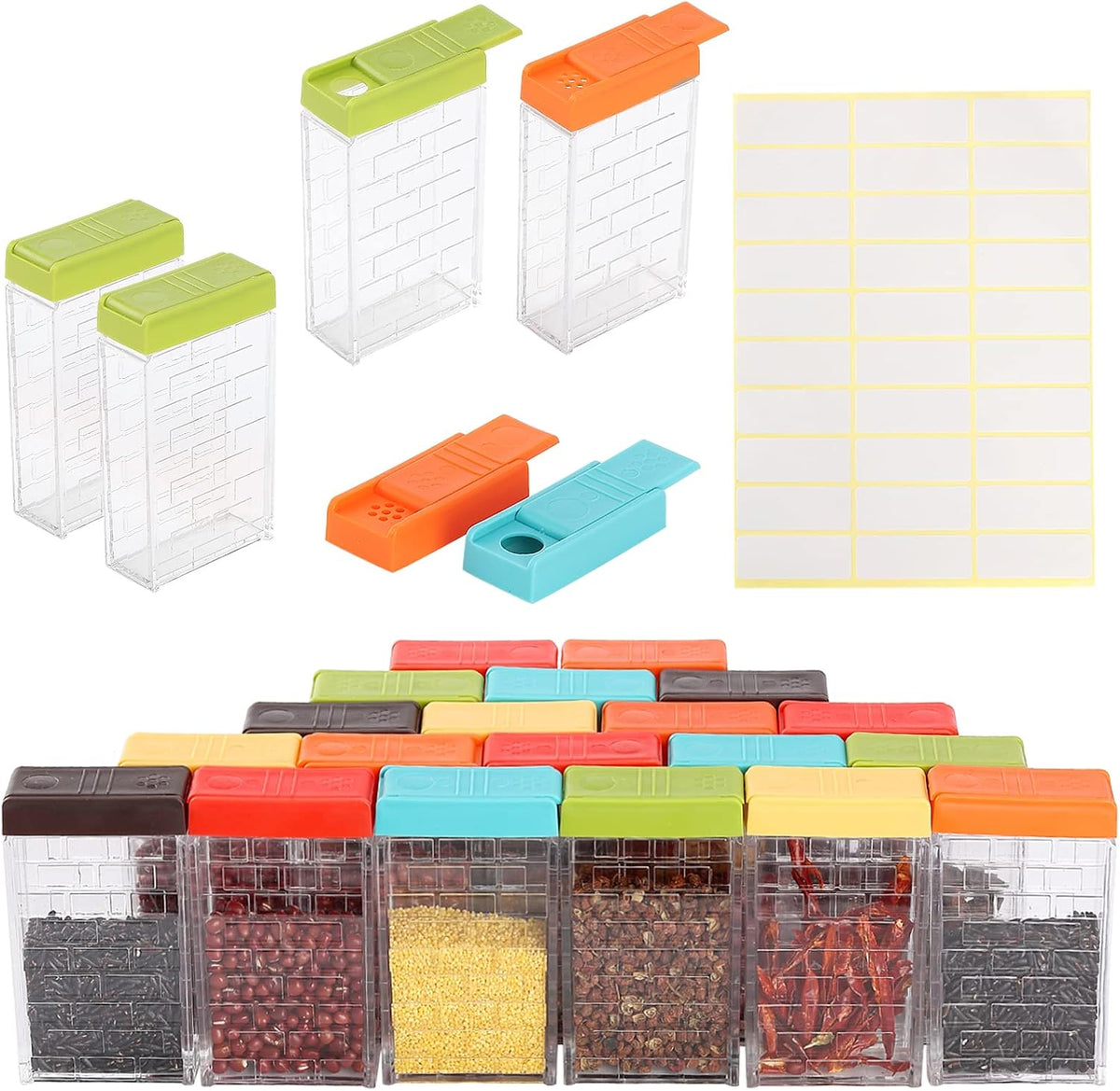 URALFA Multi Spice Containers, Plastic Spice Shaker, 24 Pack Color