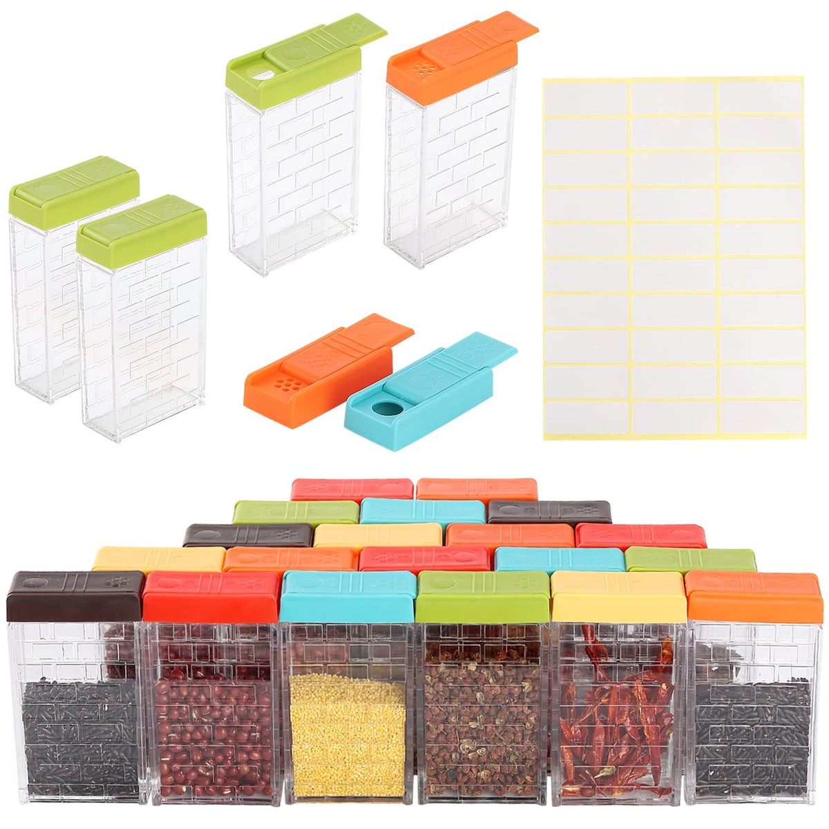 URALFA Multi Spice Containers, Plastic Spice Shaker, 24 Pack Color