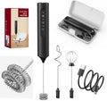 Electric Milk Frother, Handheld Rechargeable Frother with 3 Speed Settings and Storage Case (Black)