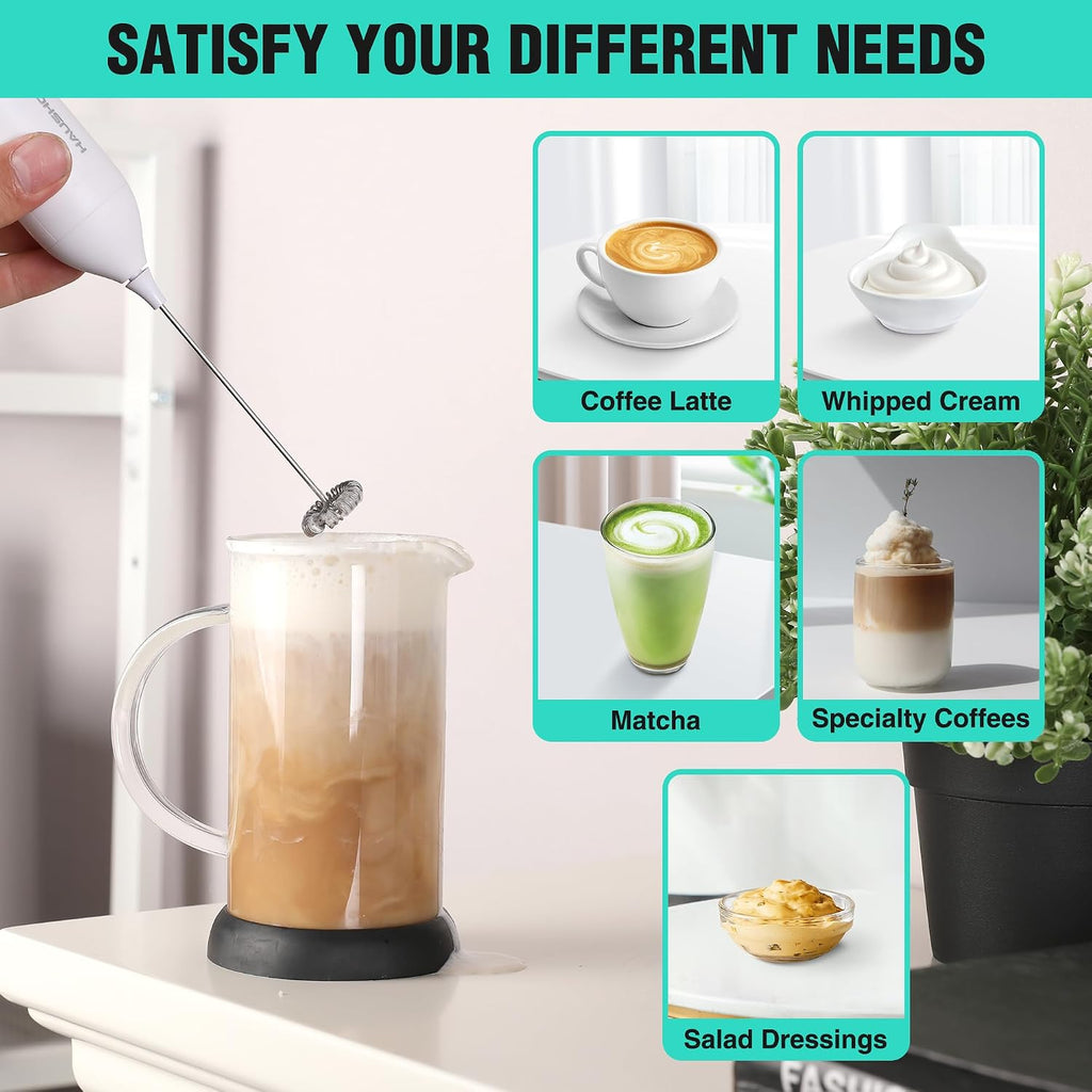 HAUSHOF Handheld Rechargeable Milk Frother Wand, Electric Coffee Mixer