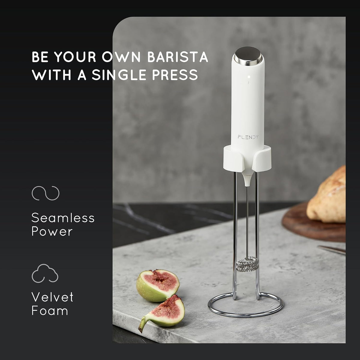 Flendy Rechargeable Milk Frother Handheld with Charging Stand
