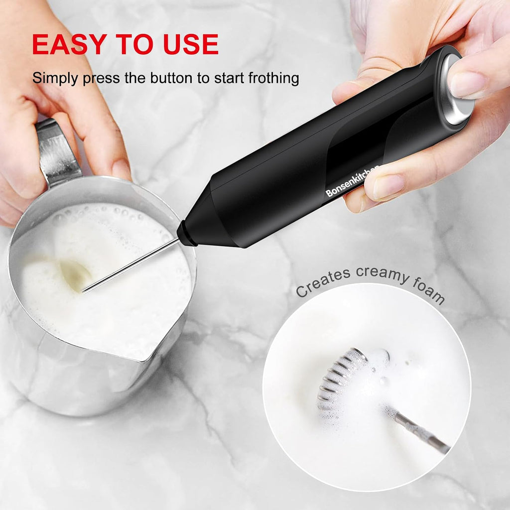 Bonsenkitchen Milk Frother for Coffee, Battery Operated, Black