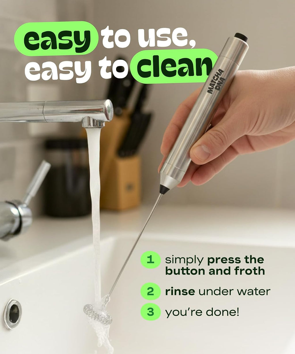 Matcha DNA Handheld Milk Frother Wand, Electric Stainless Steel Whisk Mixer