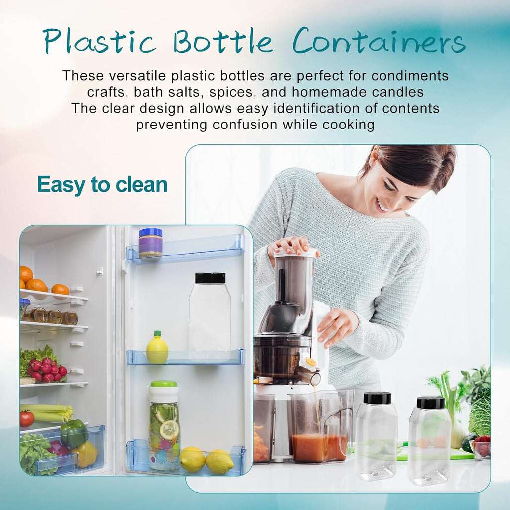 34 Pack 16 oz Plastic Spice Jars with Cap Clear Empty Square Bottle With flip lid Reusable Spice Bottle Large Seasoning Jars Powder Storage Container for Storing Seasoning Powders Supplies