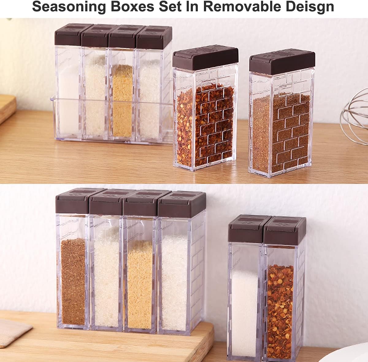 12 PCS Spice Shaker Jars, Salt and Pepper Shakers Set, Seasoning Shaker Boxes Condiment Set, Plastic Spice Dispenser Cases Clear Seasoning Storage Container Bottles with Lid & Tray (#A)