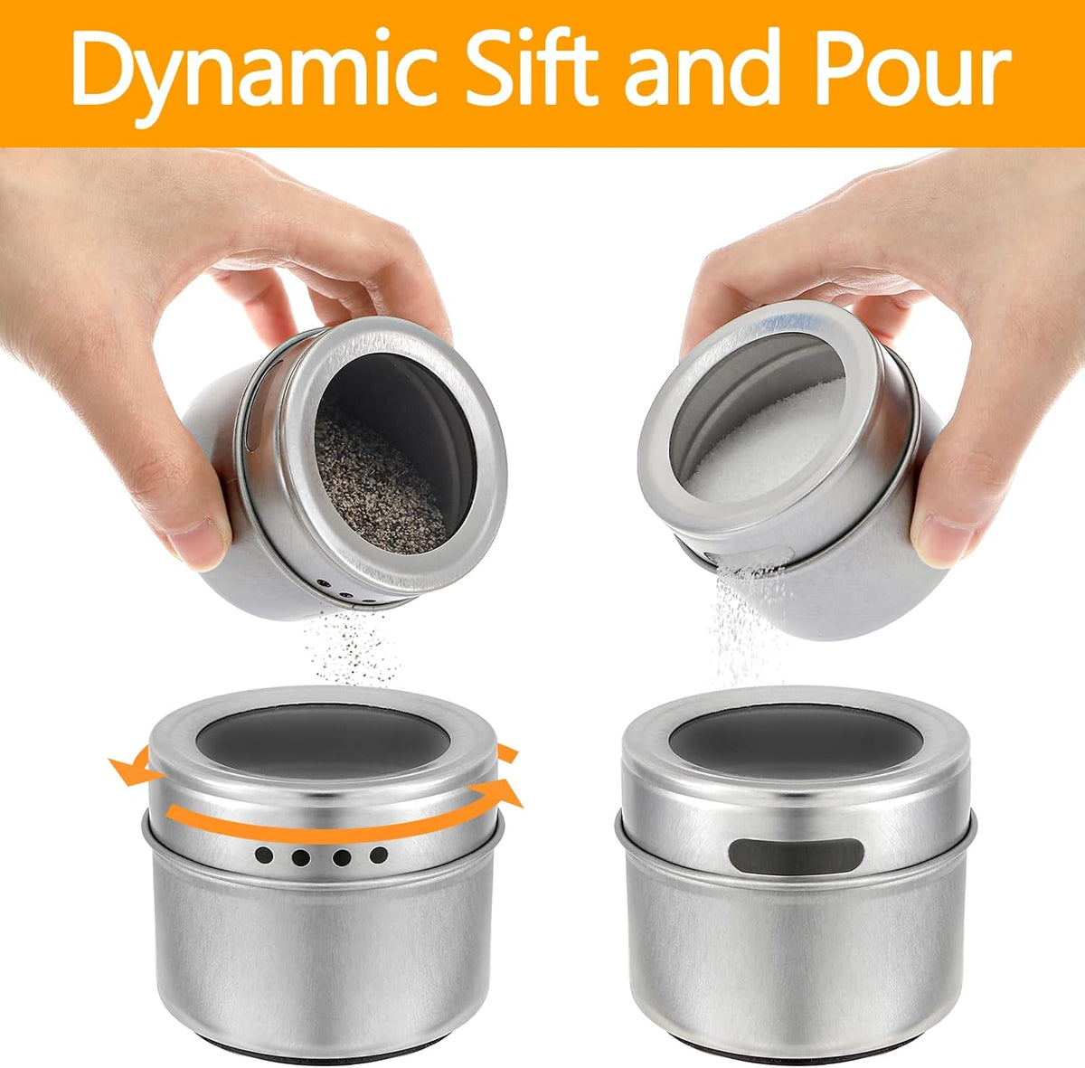 Bekith 20 Pack Magnetic Spice Jars, Magnetic Spice Containers for Refrigerator, Seasoning Tins with Clear Top Lid, 240 PVC Spice Label Set