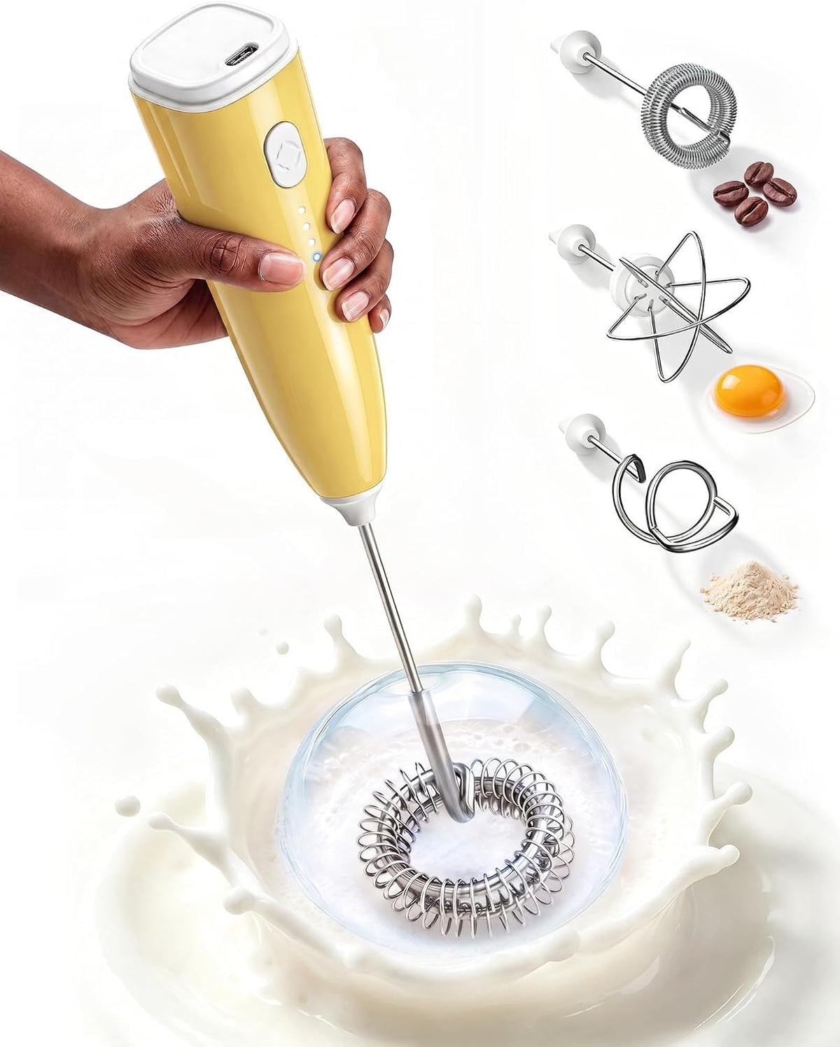 Milk Frother Handheld,Portable Electric Drink Mixer&Wand,Egg Whisk-Yellow