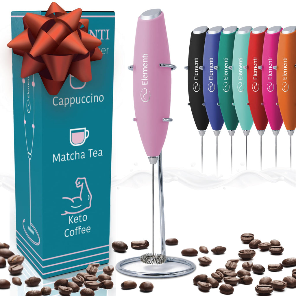 Milk Frother Wand & Electric Stirrer with Stand - Turbo Coffee & Milk Frother Handheld - Hand Held Coffee Mixer Wand & Cold Foam Maker for Frothy Cappuccinos, Lattes & Drink Mixes at Home (Black)
