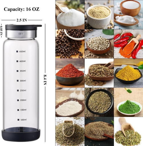 16 oz Salt & Pepper Shaker, 4 Settings, S/M/Pour/OFF, Adjustable Rotary Lid