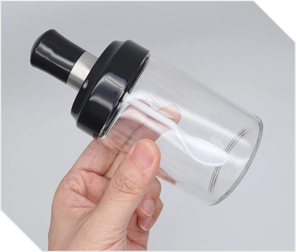 EIKS Condiment Pots with Spoon and Lid, Clear Glass Spice Jars