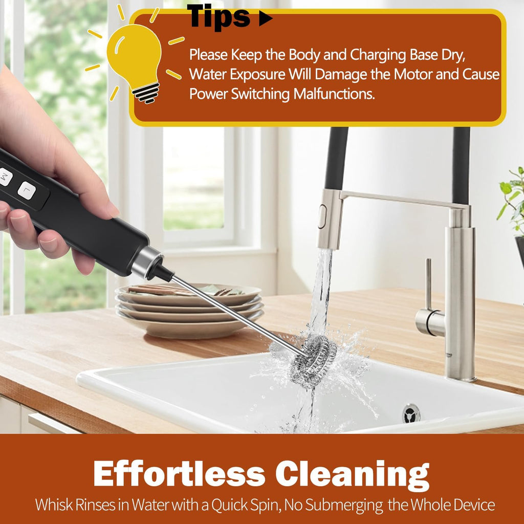 Rechargeable Milk Frother Handheld with 3 Detachable Stainless Whisks, 3 Speed Adjustable Drink Mixer, Mini Frother Wand for Coffee, Matcha, Protein Shakes, with Charging Base and Whisk Storage
