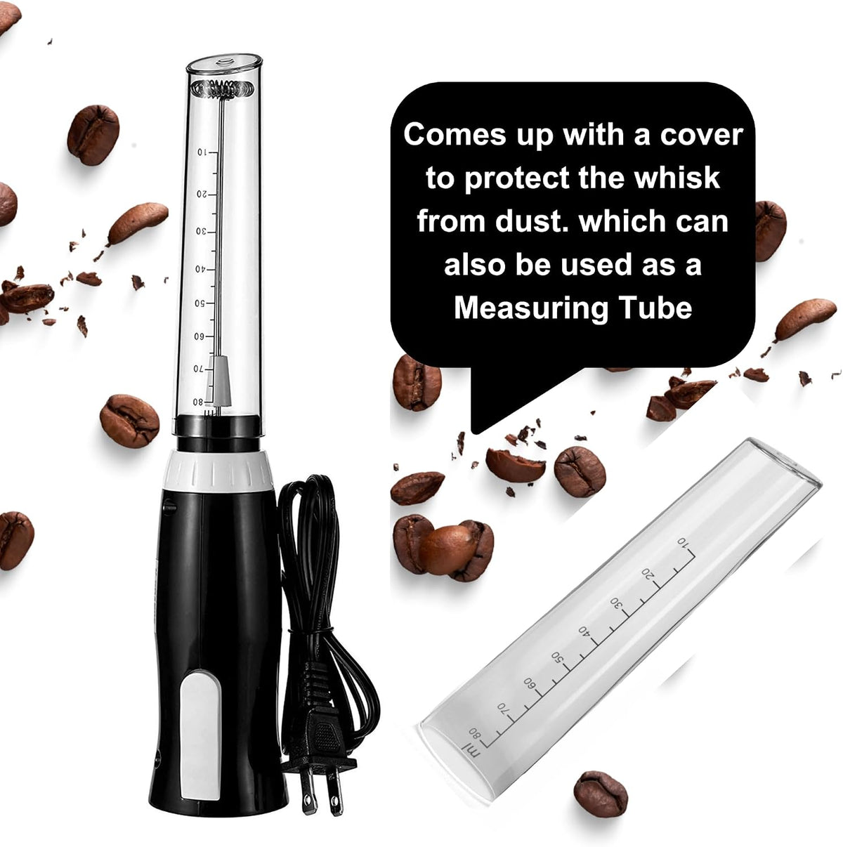 K-Brands Corded Electric Milk Frother with Plug in - Handheld Electric Whisk Stirrer Whipper - Foam Maker for Coffee, Latte, Cappuccino, Hot Chocolate – Powerful Drink Mixer