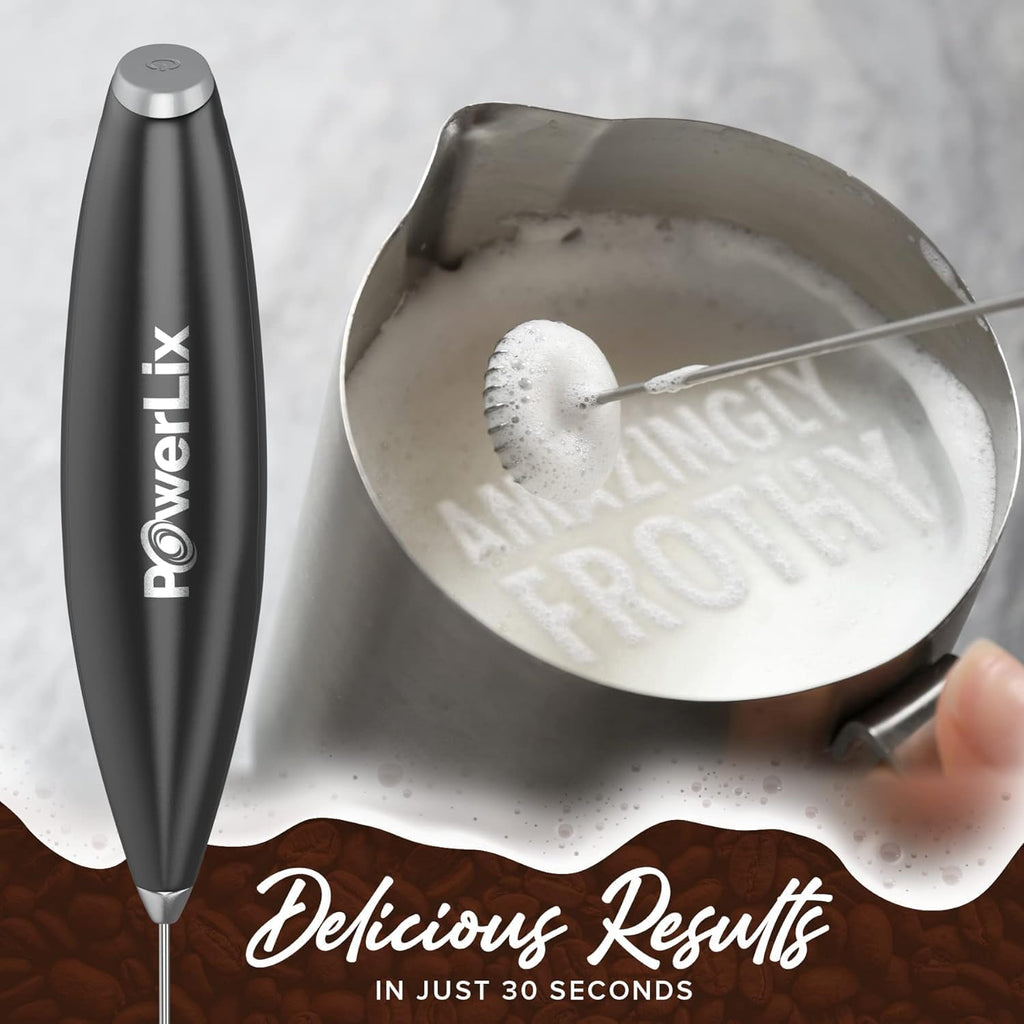 PowerLix Powerful Handheld Milk Frother With Stand Battery Operated Foam Maker Frother Wand For Coffee (A Black) (A Black)