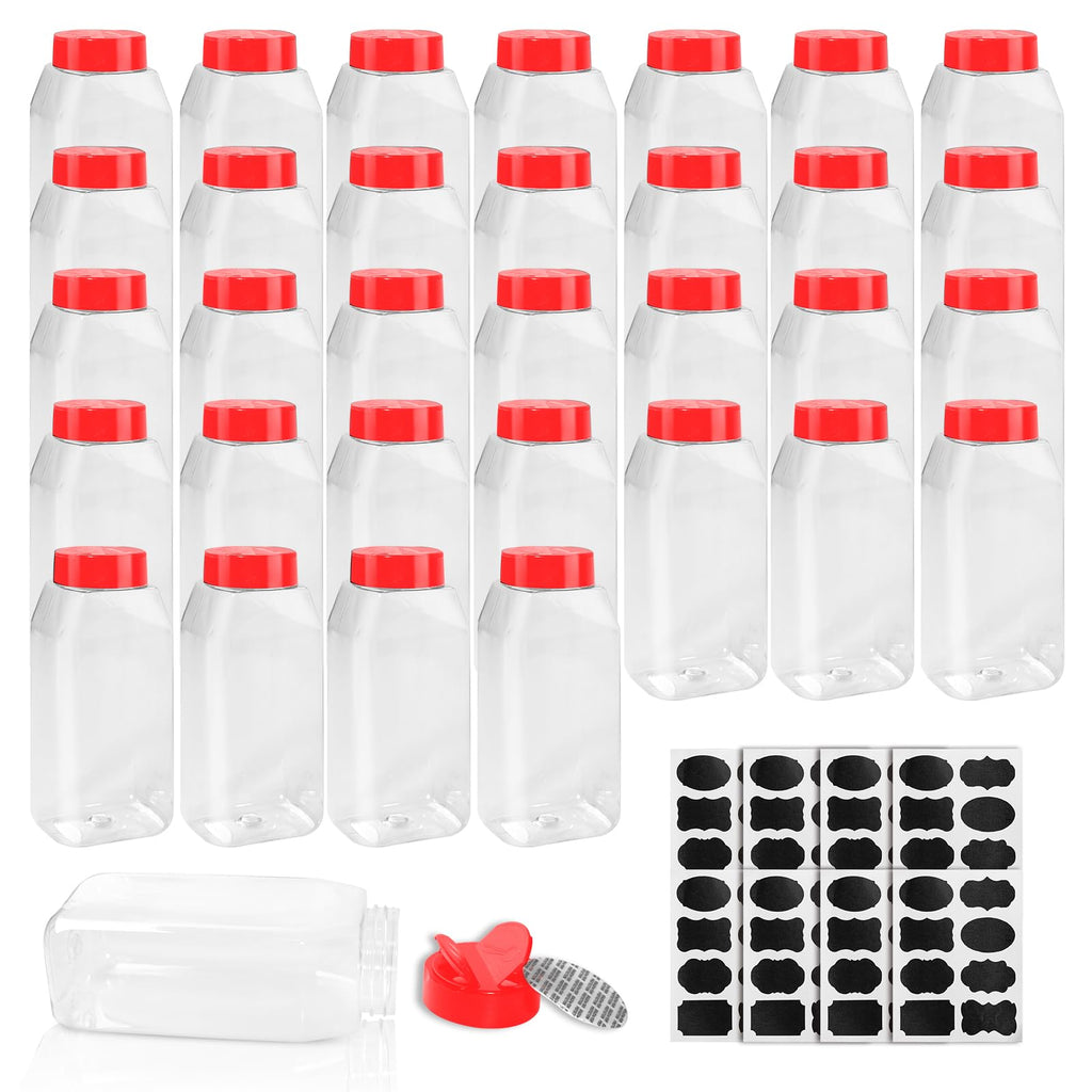 34 Pack 16 oz Plastic Spice Jars with Cap Clear Empty Square Bottle With flip lid Reusable Spice Bottle Large Seasoning Jars Powder Storage Container for Storing Seasoning Powders Supplies