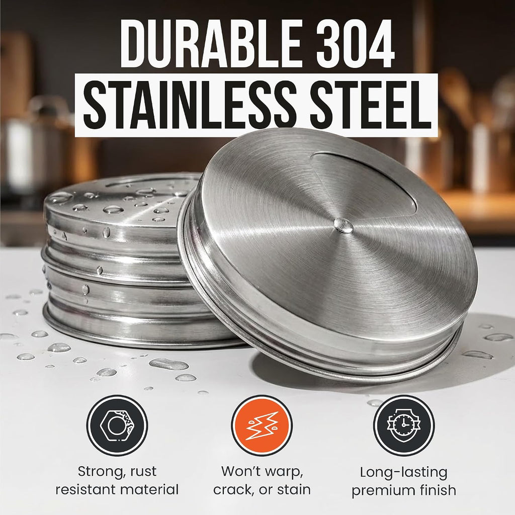 Mason Jar Shaker Lids Stainless Steel – Adjustable Spice & Seasoning Dispenser Tops for Regular Mouth Ball Canning Jars (4 Pack)