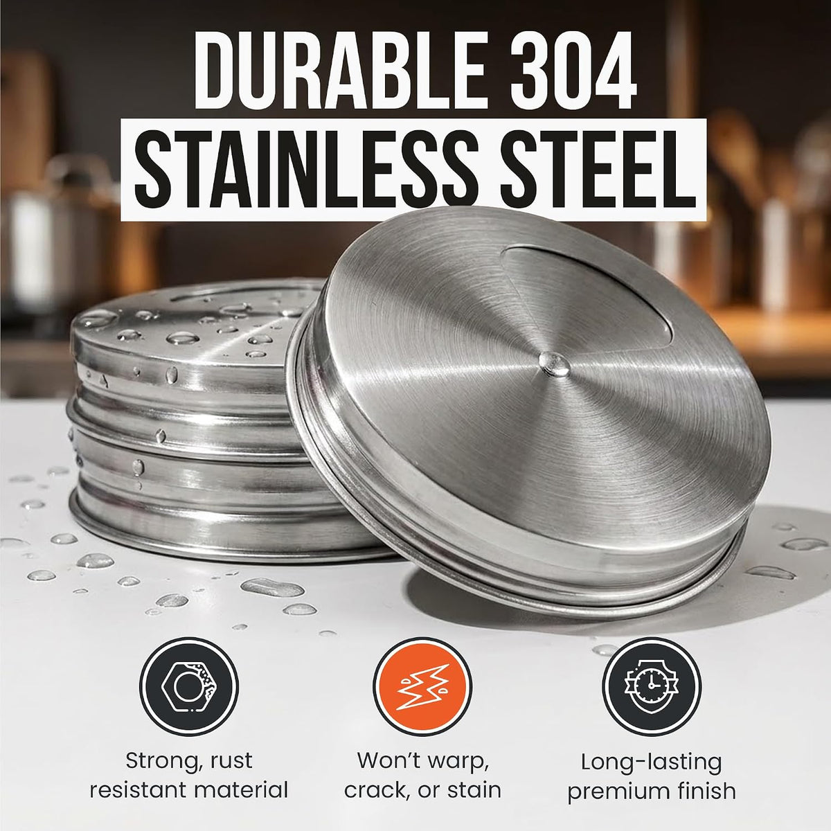 Mason Jar Shaker Lids Stainless Steel – Adjustable Spice & Seasoning Dispenser Tops for Regular Mouth Ball Canning Jars (4 Pack)