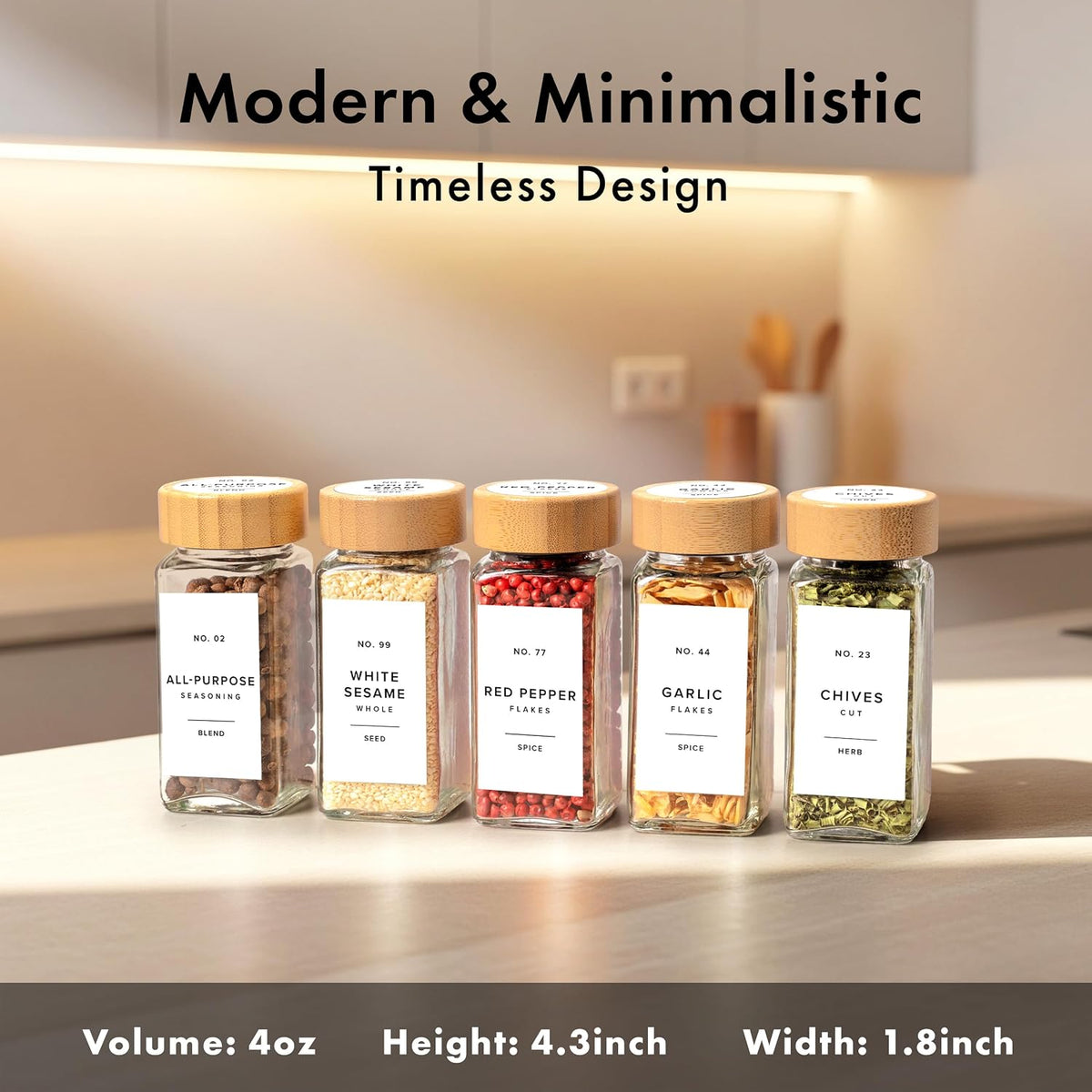 EDELHAUS Glass Spice Jars with Label, 36x Bamboo Wooden Lids - White Labels