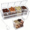 Clear Seasoning Box, 4 Pieces Seasoning Rack Spice Pots, Storage Container Condiment Jars Acrylic Seasoning Box with Covers and Spoons for Spice, Sugar, Salt, Sugar, Cardamon, Cinnamon
