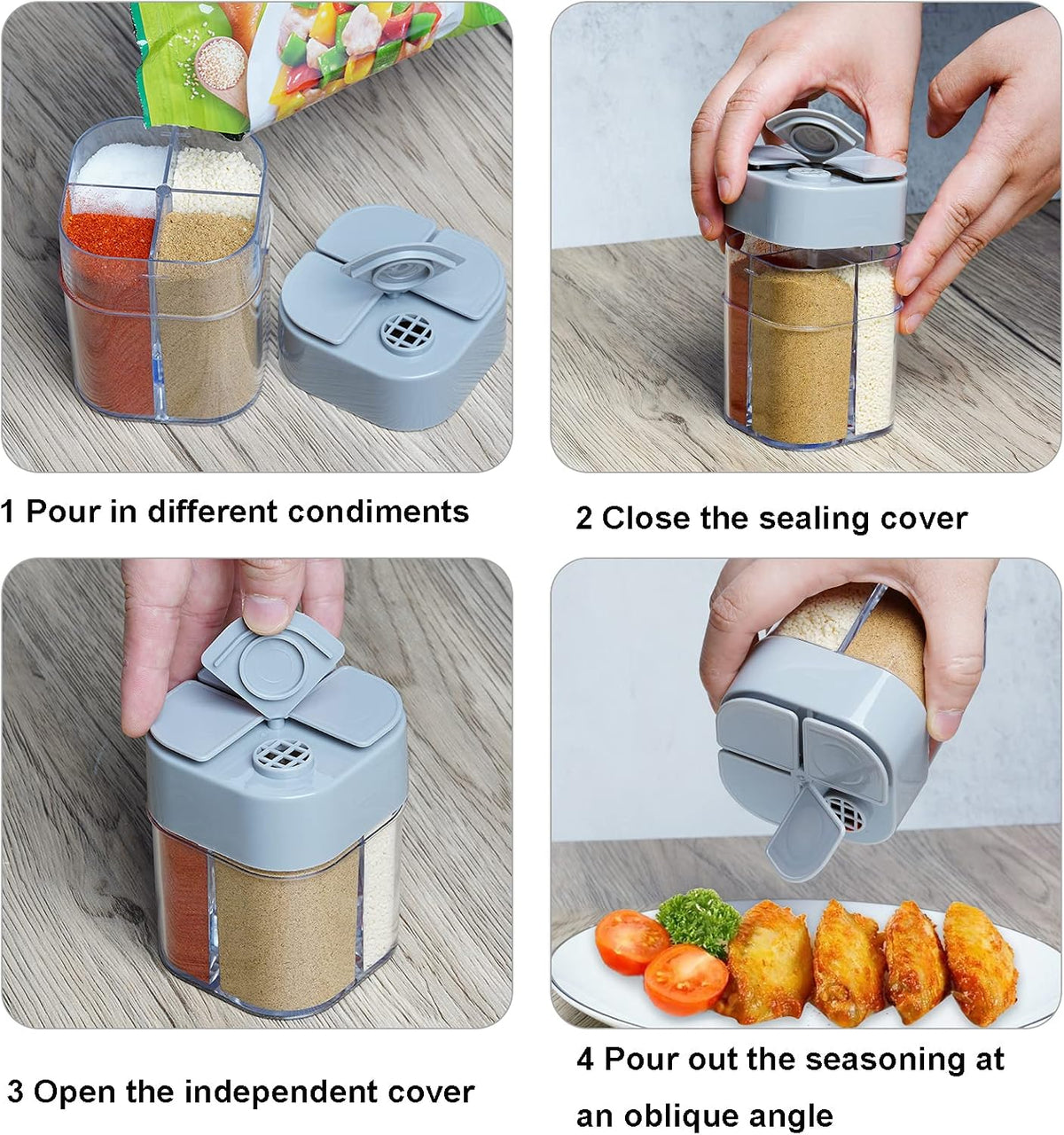 2 Pack Spice Container Salt and Pepper Seasoning Shaker Jars White Grey