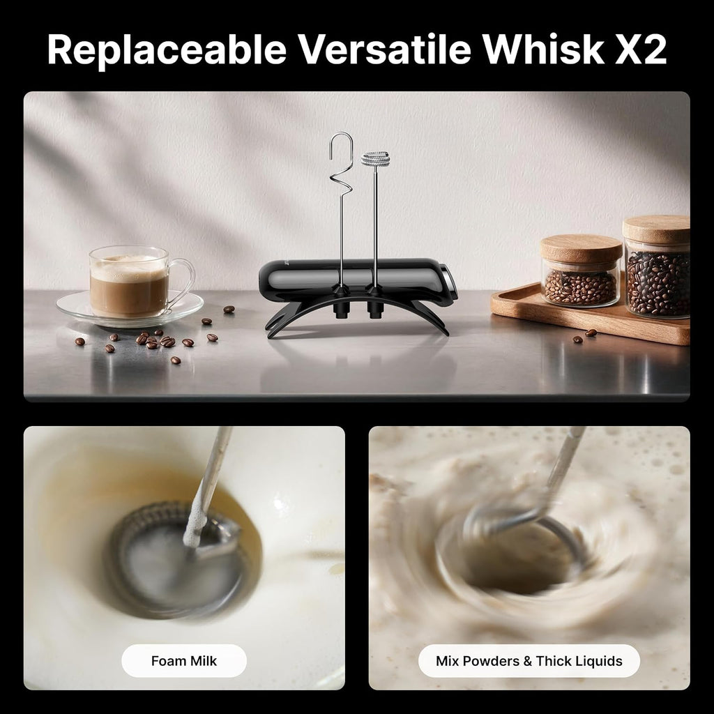 Typhur InstaWhisk Electric Milk Frother with Storage Case & Stand - 1500mAh Type-C Rechargeable Handheld Coffee Foamer Wand, Stepless Speed, Dual Whisks for Cold Foam, Latte, Matcha, Protein, Black