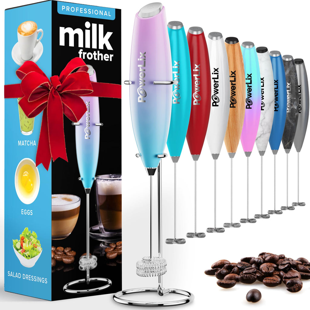 PowerLix Powerful Handheld Milk Frother With Stand Battery Operated Foam Maker Frother Wand For Coffee (A Black) (A Black)