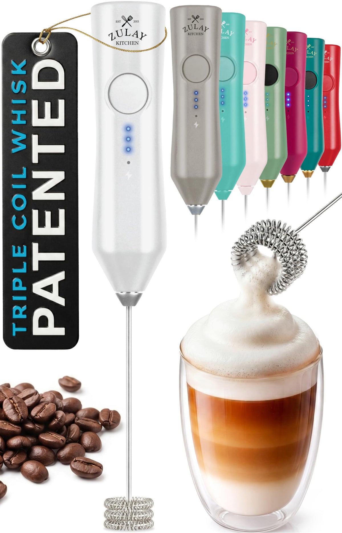 Zulay Kitchen Milk Frother Handheld Electric Whisk – Frother Wand, Durable Drink Mixer, Coffee Frother, Hand Blender, Frother for Protein Powder, Matcha & More - Black