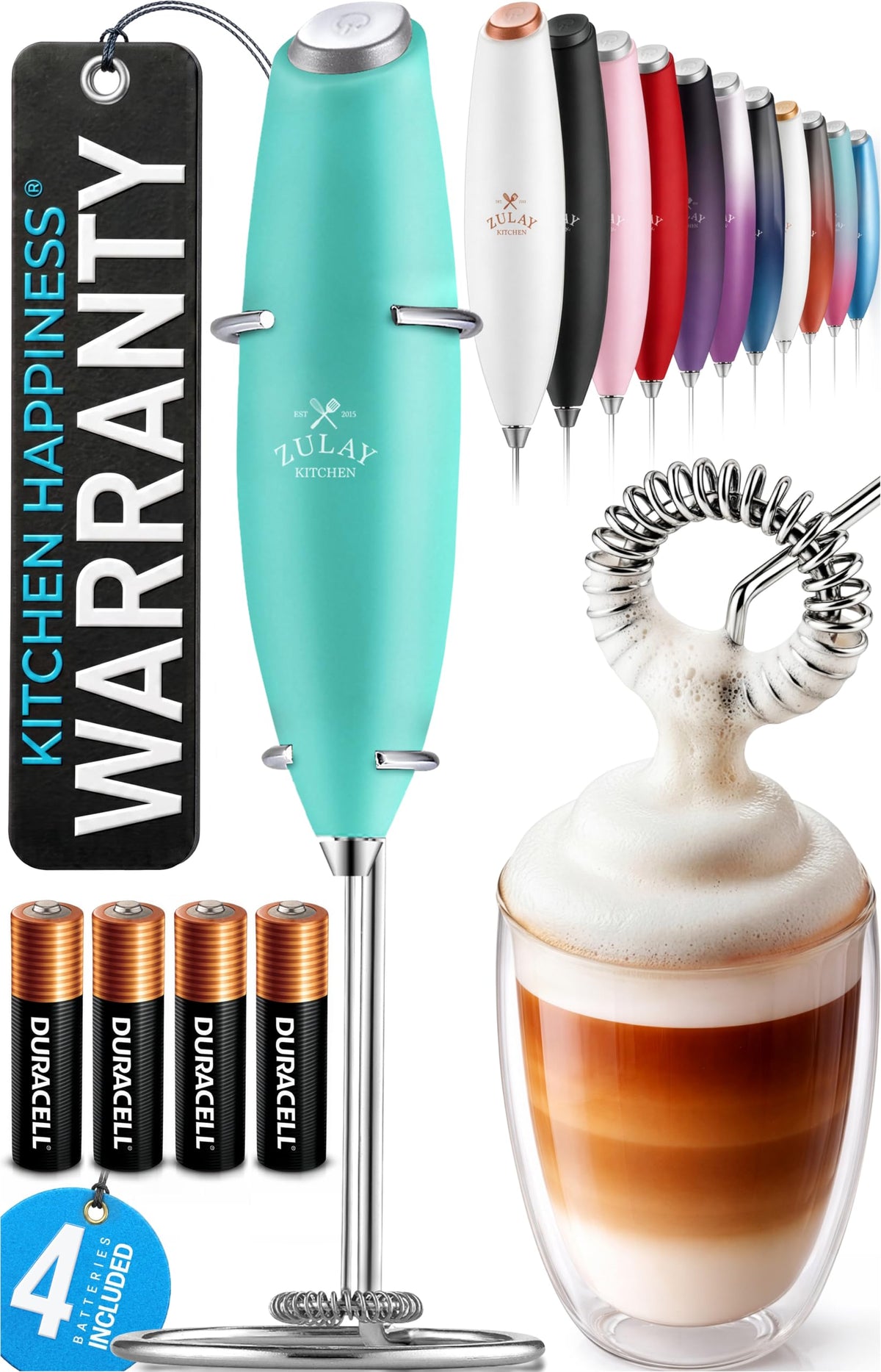 Zulay Kitchen Rechargeable Milk Frother Handheld - Frother Wand, Drink Mixer, Electric Whisk Frother, for Cappuccinos, Matcha & Protein Powder - Dynamic 3 Whisk, 3 Speed 500mAh Black