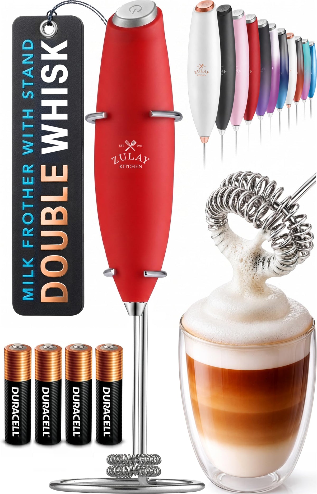 Zulay Kitchen Milk Frother Handheld Electric Whisk – Frother Wand, Durable Drink Mixer, Coffee Frother, Hand Blender, Frother for Protein Powder, Matcha & More - Black
