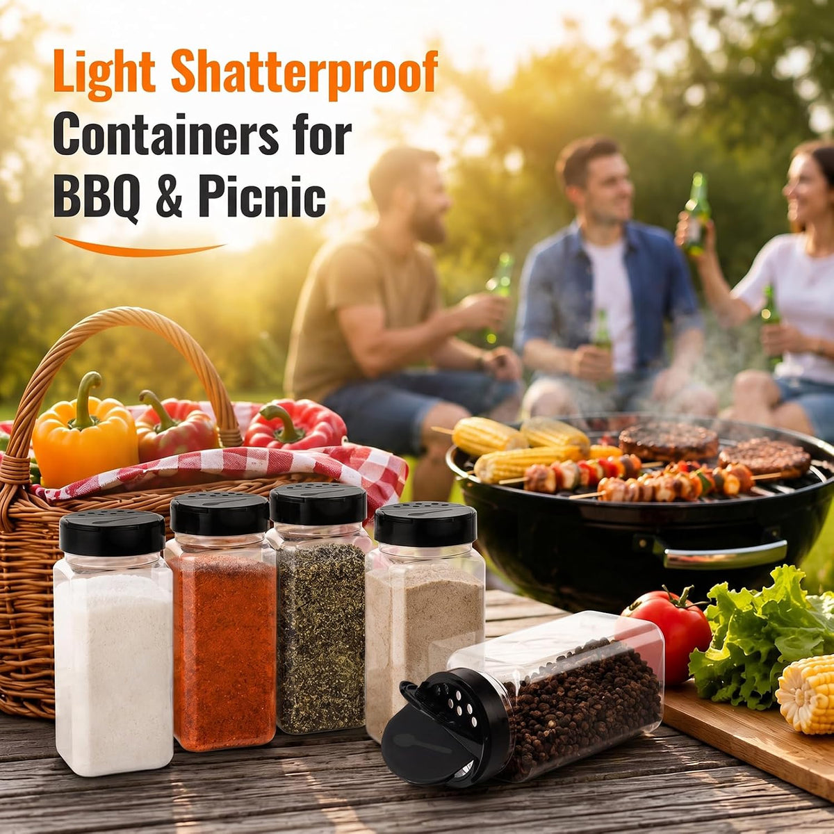 Hacaroa 16 Pack 20 Oz Plastic Spice Jars with Shaker/Pourer Lids, Square Large Empty Seasoning Containers Clear Spice Bottles for Dry Food, Condiments, Herbs, Powders