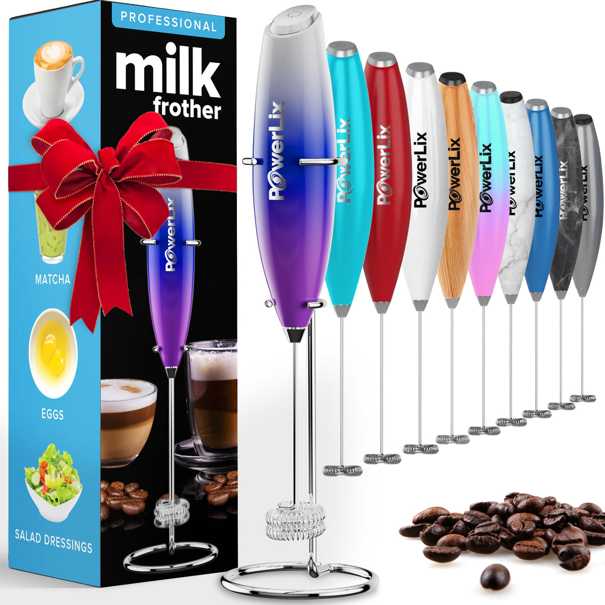 PowerLix Powerful Handheld Milk Frother With Stand Battery Operated Foam Maker Frother Wand For Coffee (A Black) (A Black)