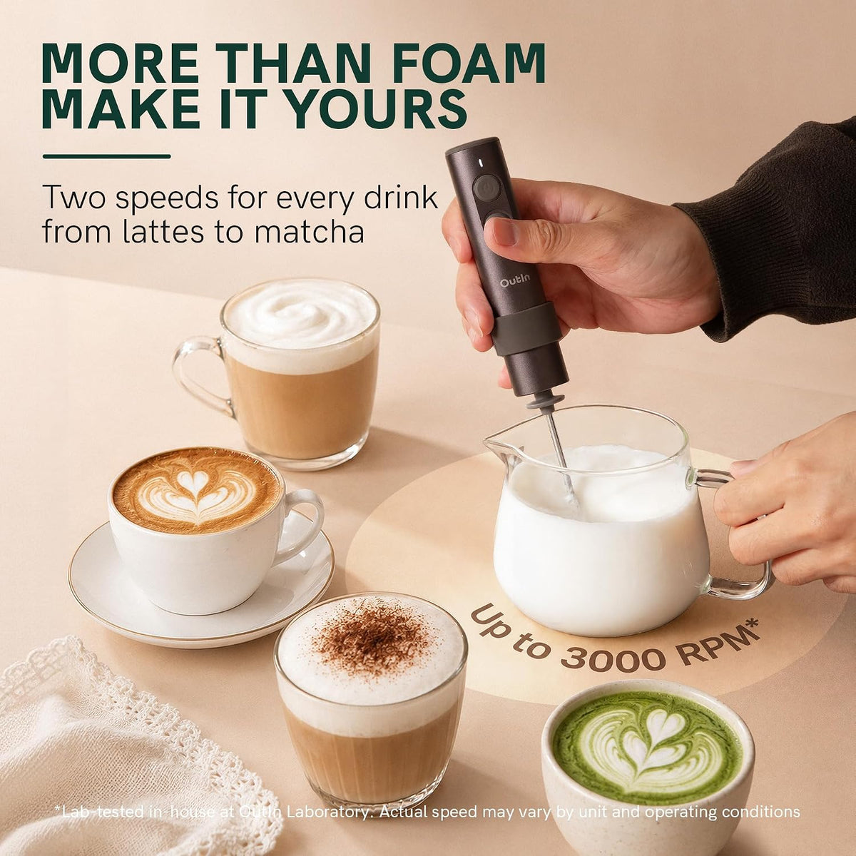 OutIn LattoGo Milk Frother Handheld，Rechargeable & Professional Grade