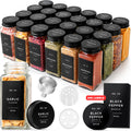 EDELHAUS Glass Spice Jars with Labels, 24x Matte Black Lids - 4oz Set