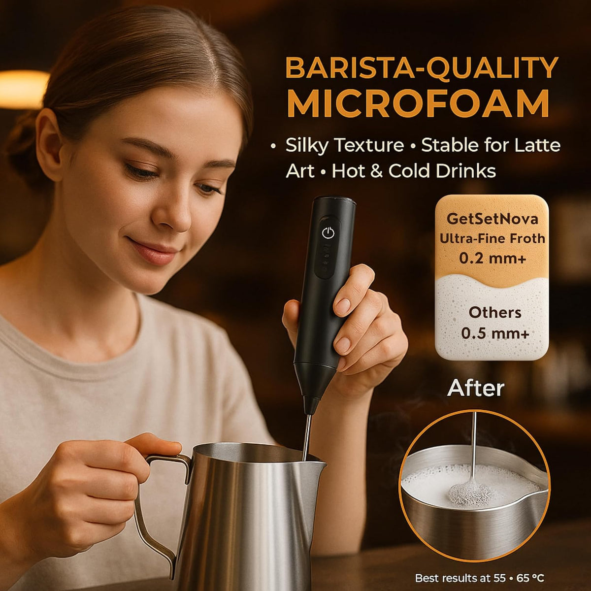 Nova Rechargeable Milk Frother & Coffee Whisker with Dual Spring Tech | 1 Year Replacement Warranty (MILK FROTHER)
