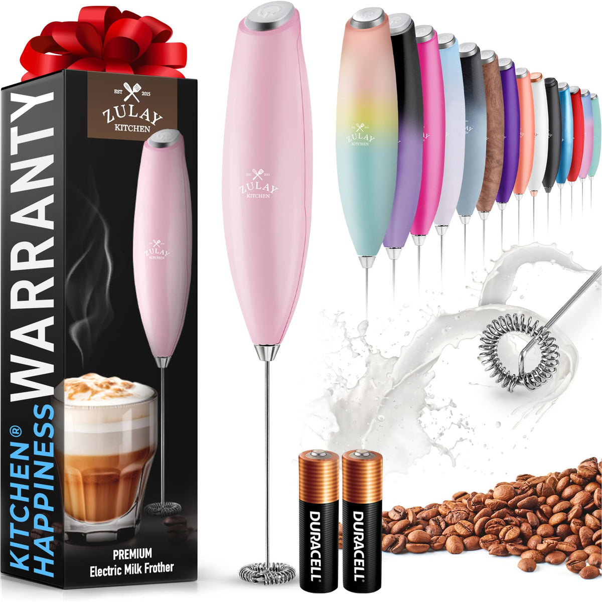 Zulay Rechargeable Milk Frother – 3-in-1 Handheld Frother Wand with Travel Case & USB-C Charger – Single, Double & Egg Whisk for Latte, Cappuccino, Matcha, Protein Shakes - Froth N Go Deep Black