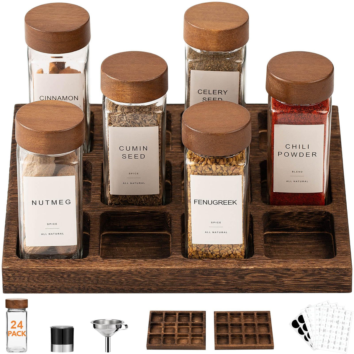 Yangbaga Glass Spice Jars with Labels, 24pcs 4oz Seasoning Organizer Jars