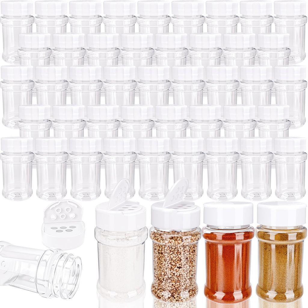 48 Pack 2.7 oz Plastic Spice Jars with Lids Small Empty Clear Spice Bottles Seasoning Shaker Containers for Kitchen Travel Camping Spice Organization, 3 colors