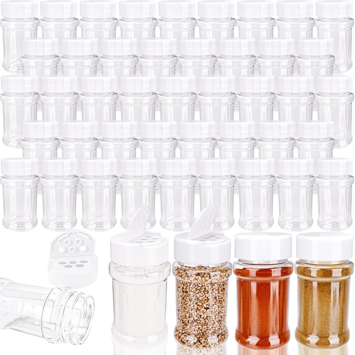 48 Pack 2.7 oz Plastic Spice Jars with Lids Small Empty Clear Spice Bottles Seasoning Shaker Containers for Kitchen Travel Camping Spice Organization, 3 colors