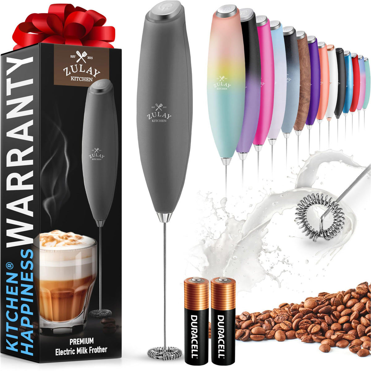 Zulay Rechargeable Milk Frother – 3-in-1 Handheld Frother Wand with Travel Case & USB-C Charger – Single, Double & Egg Whisk for Latte, Cappuccino, Matcha, Protein Shakes - Froth N Go Deep Black