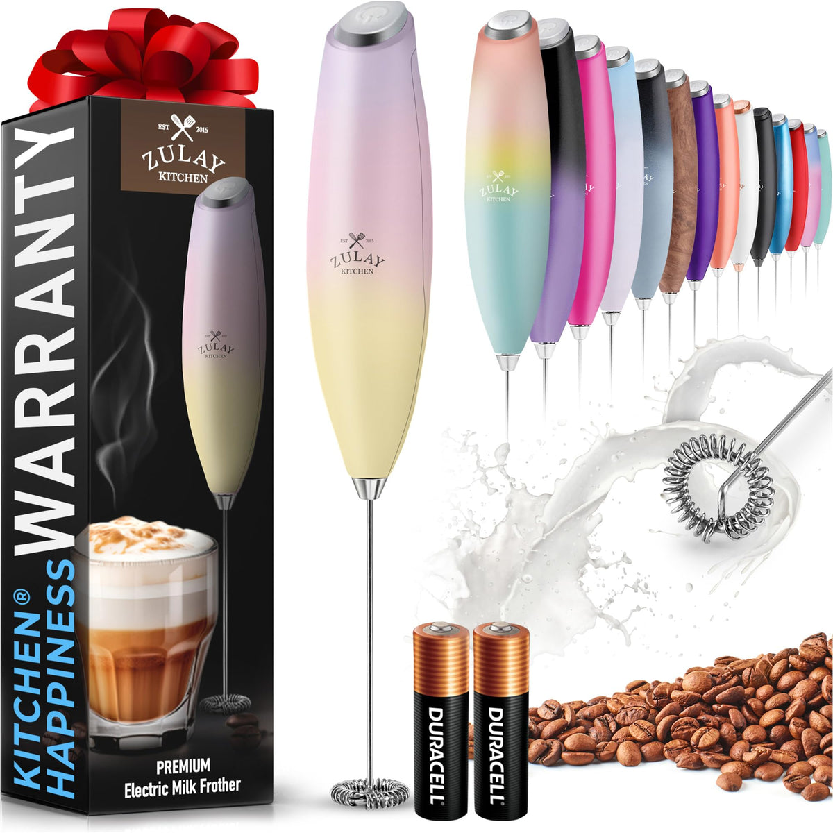 Zulay Rechargeable Milk Frother – 3-in-1 Handheld Frother Wand with Travel Case & USB-C Charger – Single, Double & Egg Whisk for Latte, Cappuccino, Matcha, Protein Shakes - Froth N Go Deep Black