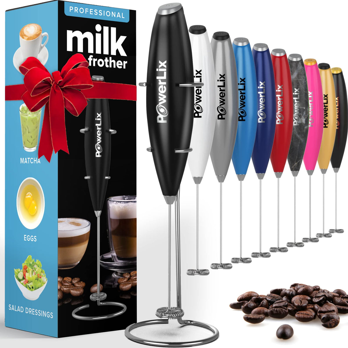 PowerLix Powerful Handheld Milk Frother With Stand Battery Operated Foam Maker Frother Wand For Coffee (A Black) (A Black)