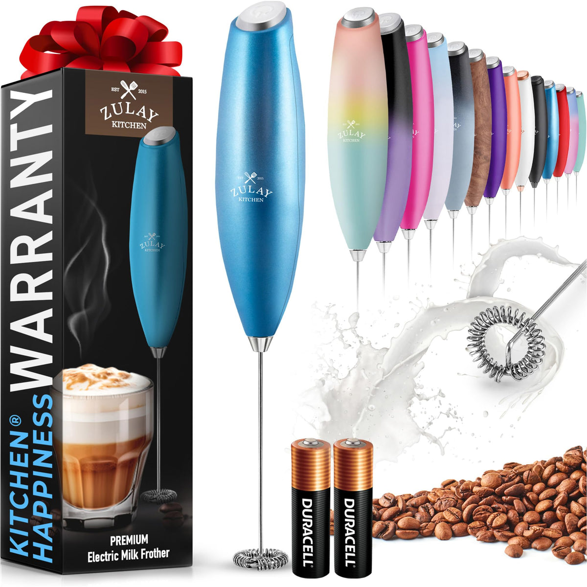 Zulay Rechargeable Milk Frother – 3-in-1 Handheld Frother Wand with Travel Case & USB-C Charger – Single, Double & Egg Whisk for Latte, Cappuccino, Matcha, Protein Shakes - Froth N Go Deep Black