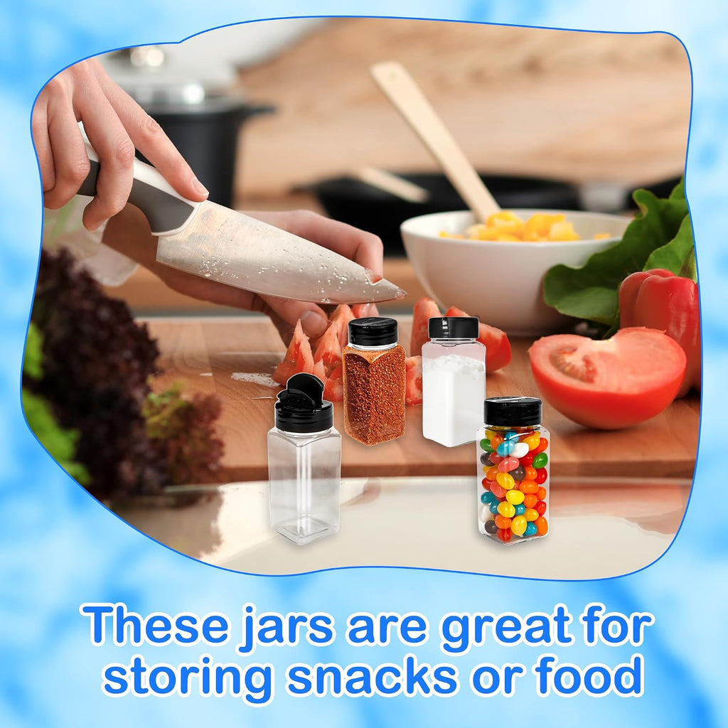 36 Pack 3.5 oz Plastic Spice Jars with Shaker Lids Square Seasoning Containers Clear Empty Storage Spice Bottles for Spice Peppers