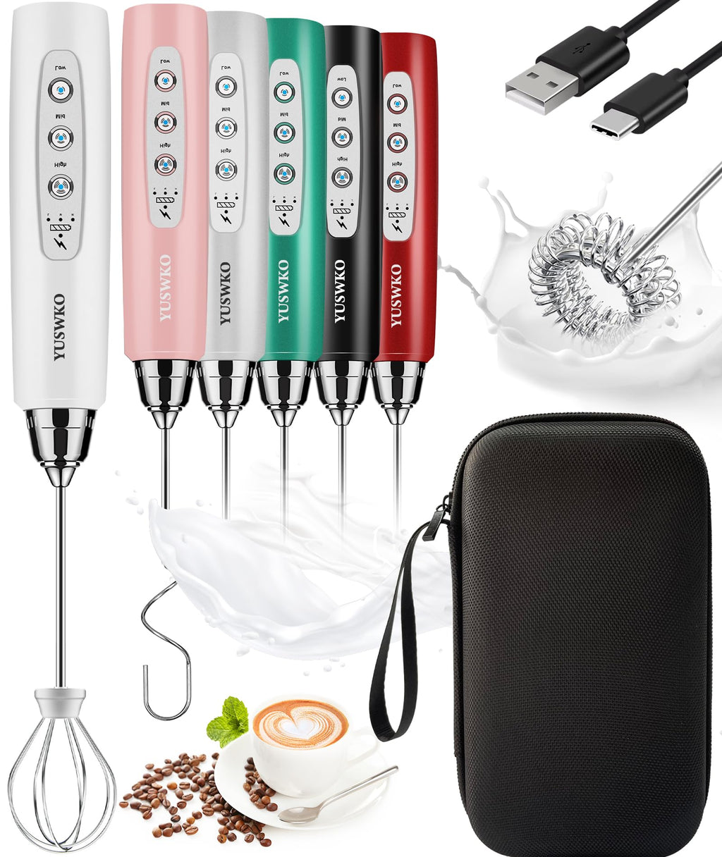 YUSWKO Handheld Milk Frother Wand for Coffee, Rechargeable Electric Whisk