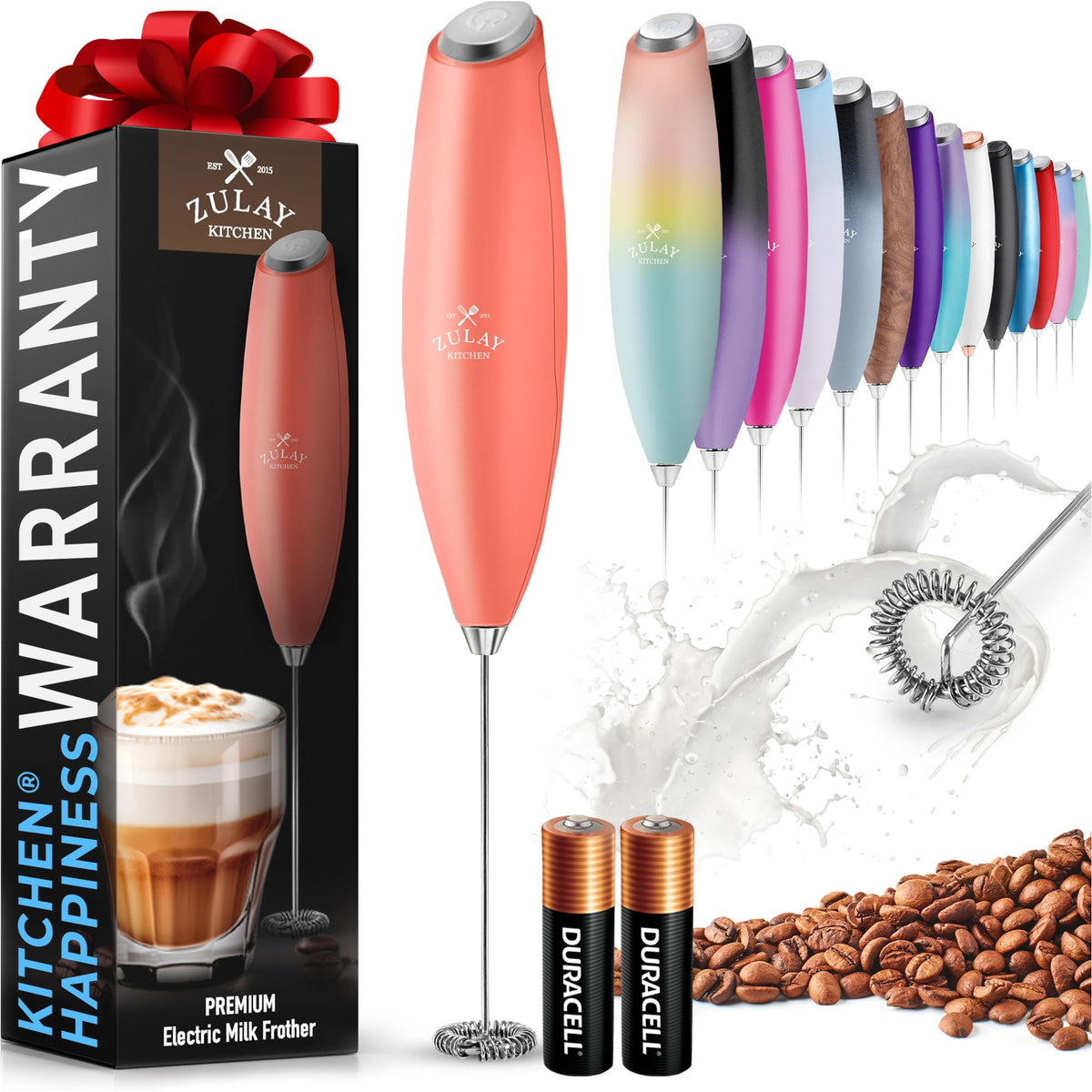 Zulay Rechargeable Milk Frother – 3-in-1 Handheld Frother Wand with Travel Case & USB-C Charger – Single, Double & Egg Whisk for Latte, Cappuccino, Matcha, Protein Shakes - Froth N Go Deep Black