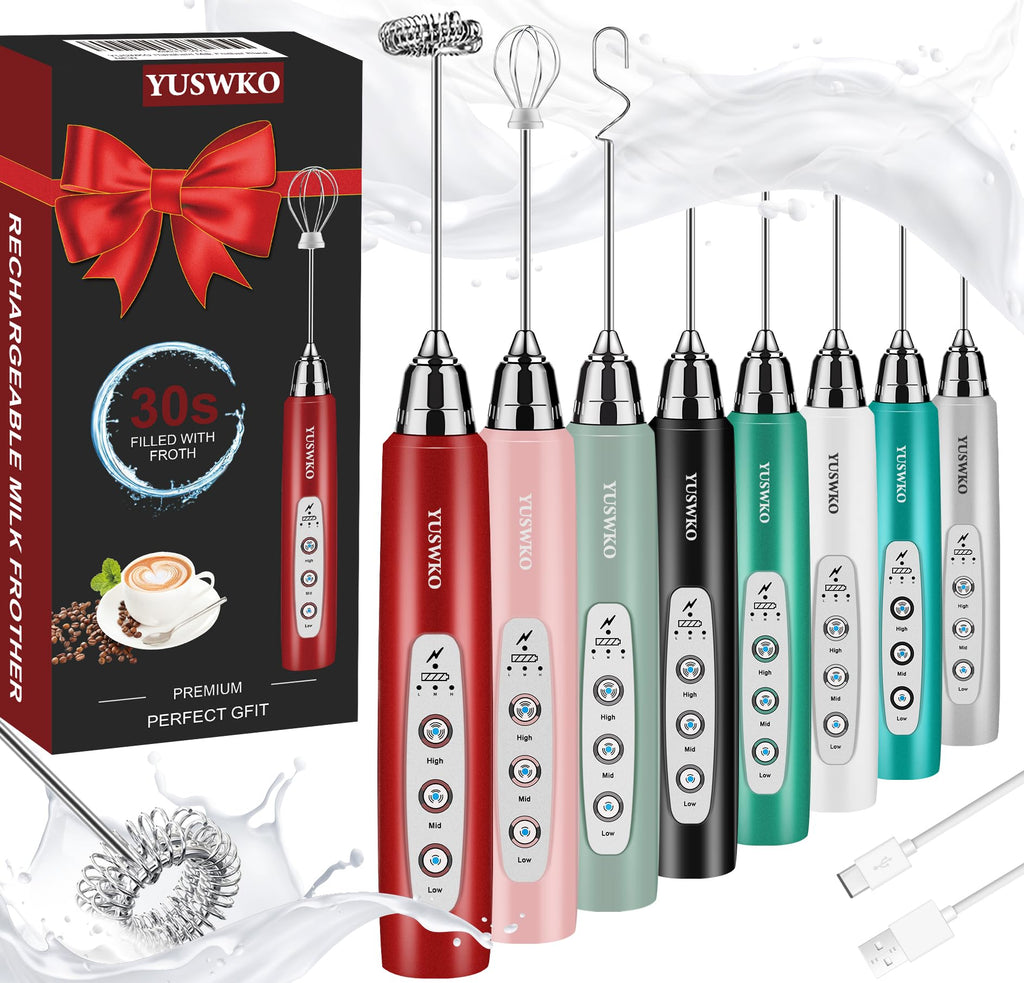 YUSWKO Handheld Milk Frother Wand for Coffee, Rechargeable Electric Whisk