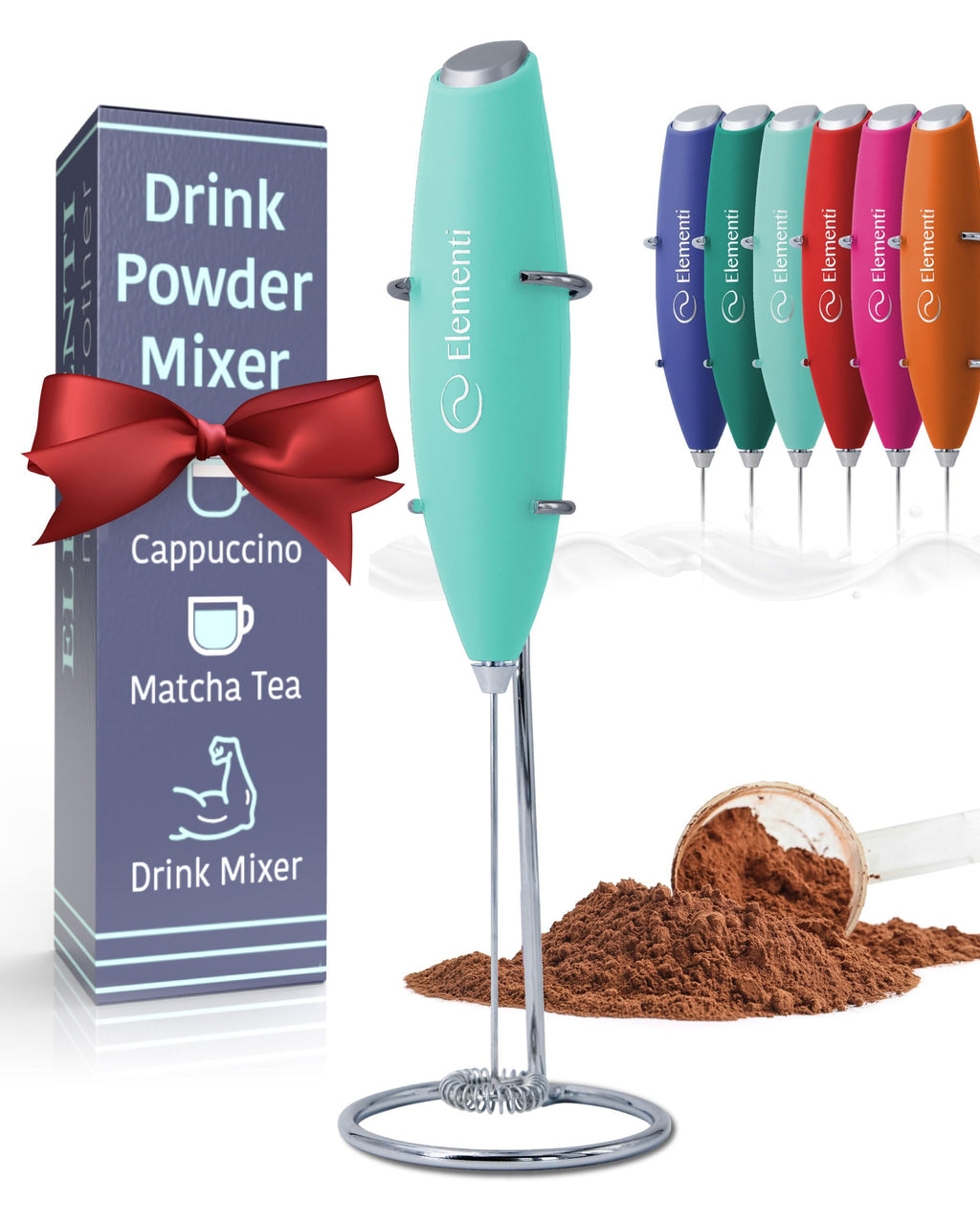 Milk Frother Wand & Electric Stirrer with Stand - Turbo Coffee & Milk Frother Handheld - Hand Held Coffee Mixer Wand & Cold Foam Maker for Frothy Cappuccinos, Lattes & Drink Mixes at Home (Black)